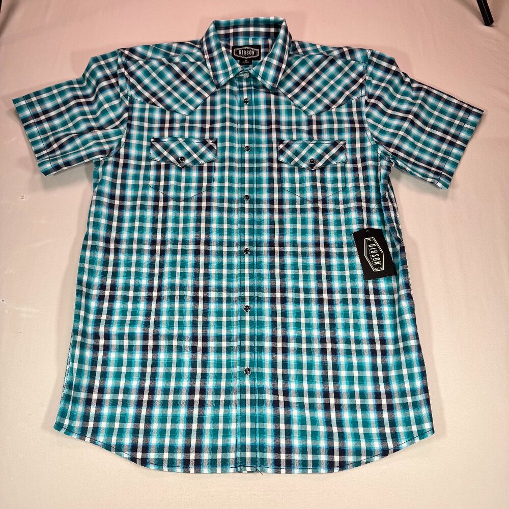 Gibson Men's Teal Short Sleeve Snap Shirt M